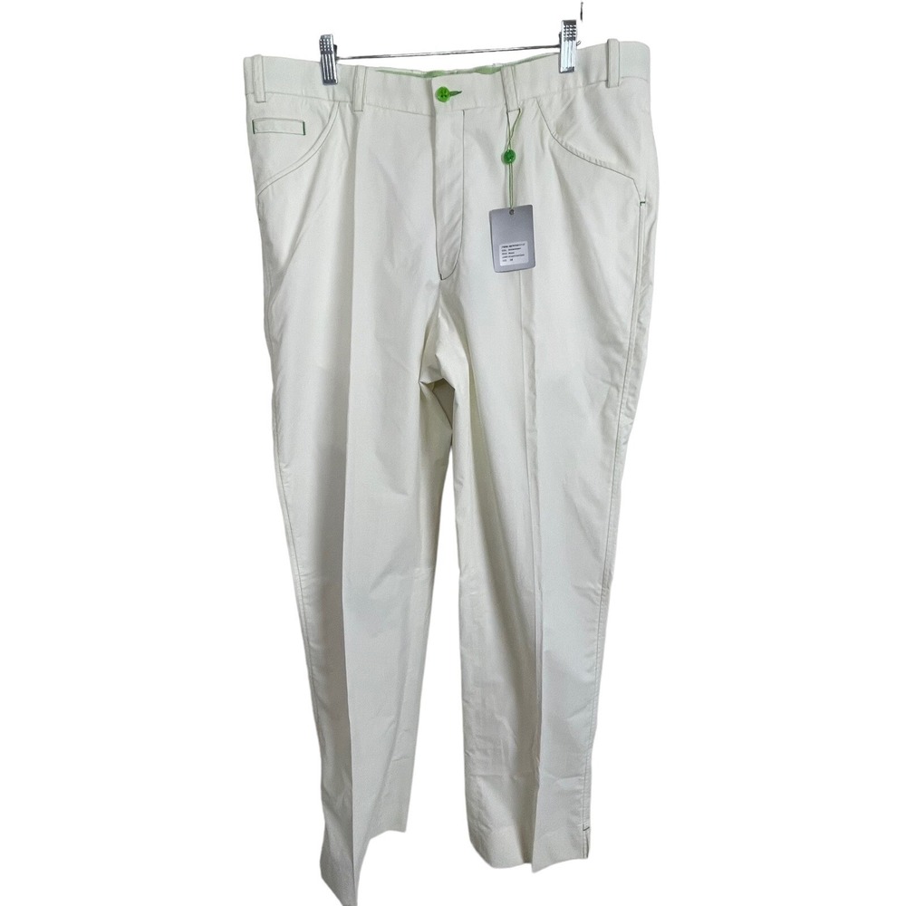 NWT Betenly Reno White Green Stitch Men's 38x 34 Pants Nylon Blend Performance‎